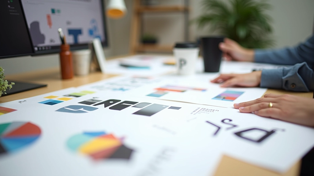 Espaço de trabalho profissional com materiais de design e identidade visual