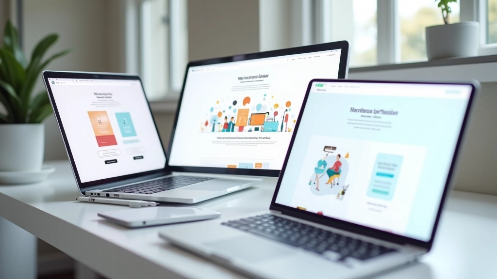 Múltiplos ecrãs de computador mostrando diferentes versões de tipografia web e hierarquia de texto